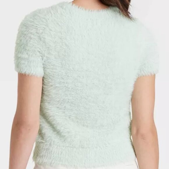 NWT, SZ L, Short Sleeve Teddy Sweater Top, Green - Picture 2 of 3